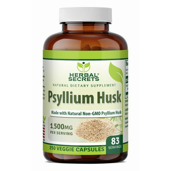 Herbal Secrets Psyllium Husk 1500 Mg Per Serving 250 Veggie Capsules Supplement | Non-GMO | Gluten-Free | Made in USA