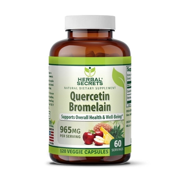 Herbal Secrets Quercetin Bromelain 965mg Per Serving 120 Veggie Capsules Supplement | 800mg Quercetin & 165mg Bromelain | Non-GMO | Gluten Free