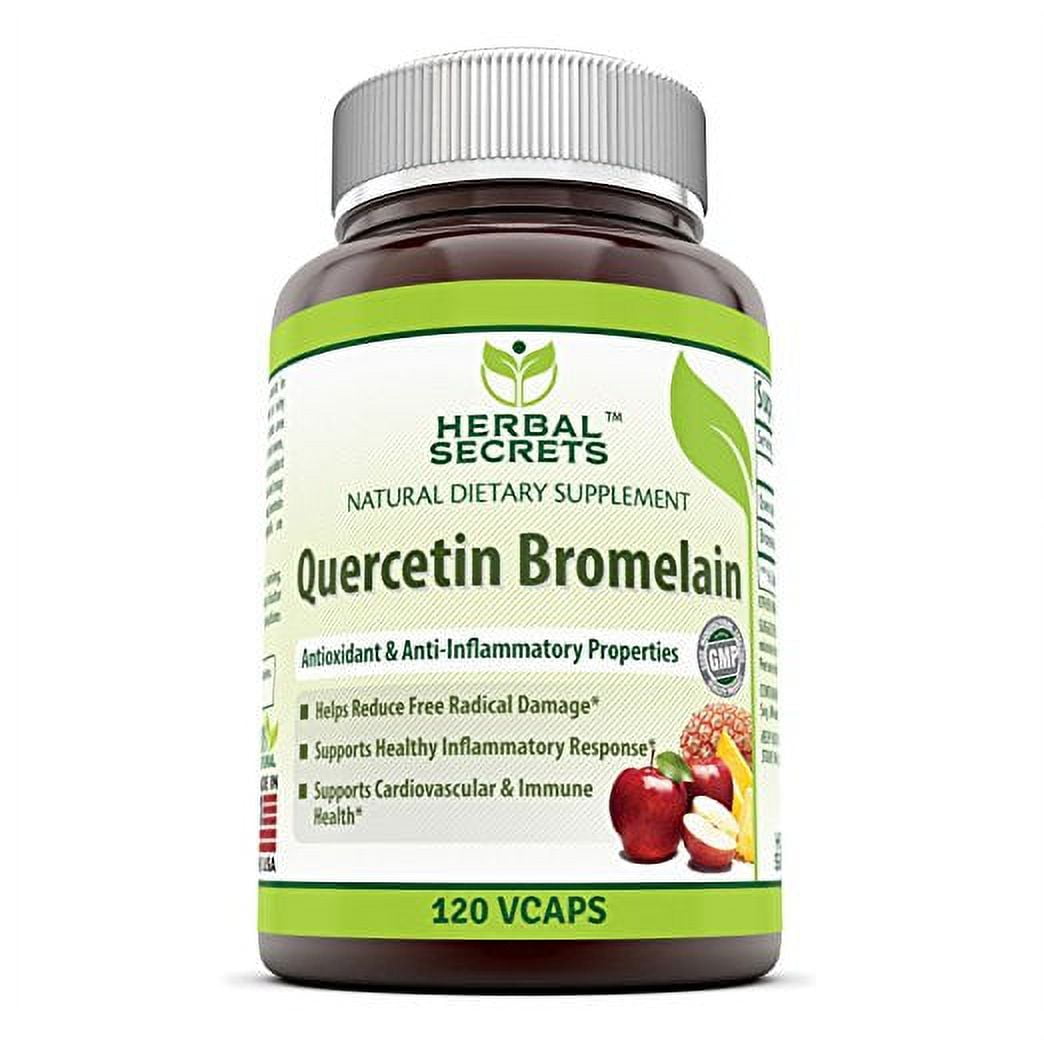 Herbal Secrets Quercetin 800 Mg with Bromelain 165 Mg, 120 Vcaps- Helps Neutralize Free Radical Damage, Anti-Inflammatory Support and Supports Cardiovascular & Immune Health