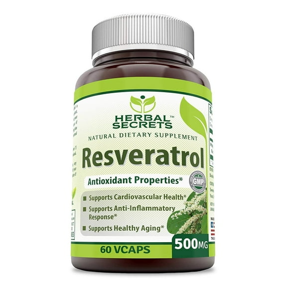 Herbal Secrets Resveratrol 500 Mg 60 Veggie Capsules (Non-GMO) Antioxidant Properties - Supports cardiovascular health,  Supports Healthy Aging *