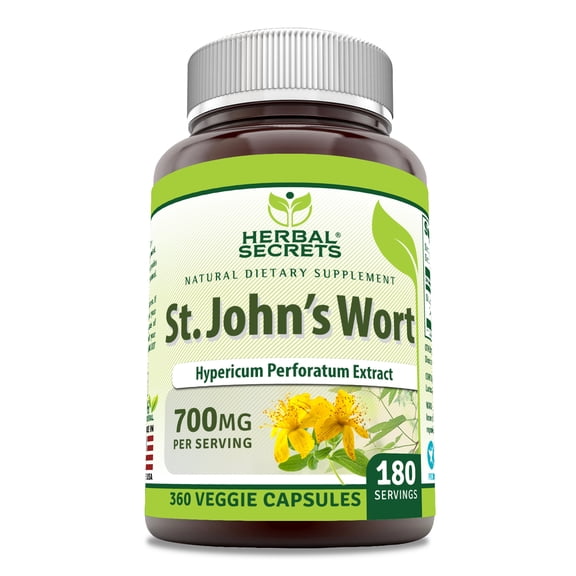 Herbal Secrets St. John's Wort 700 Mg Per Serving 360 Veggie Capsules Supplement | Hypericum perforatum Extract (aerial) | Non-GMO | Gluten Free