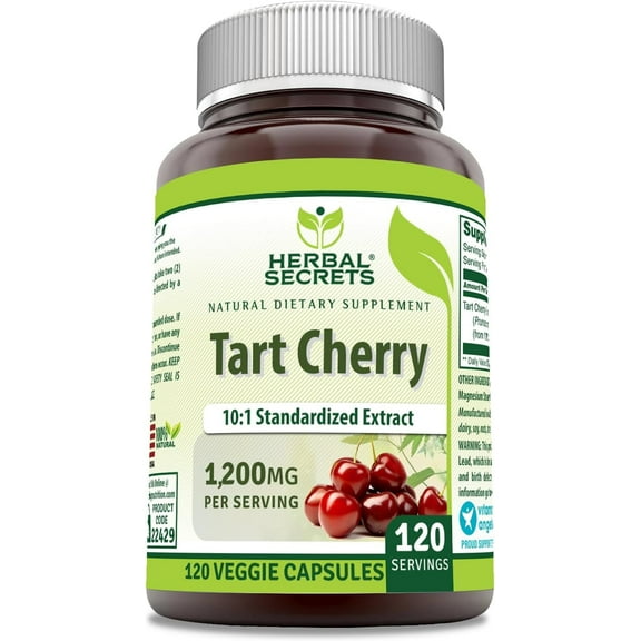 Herbal Secrets Tart Cherry 10:1 Standardized Extract 1200 Mg Per Serving 120 Veggie Capsules Supplement | Non-GMO | Gluten Free | Made in USA
