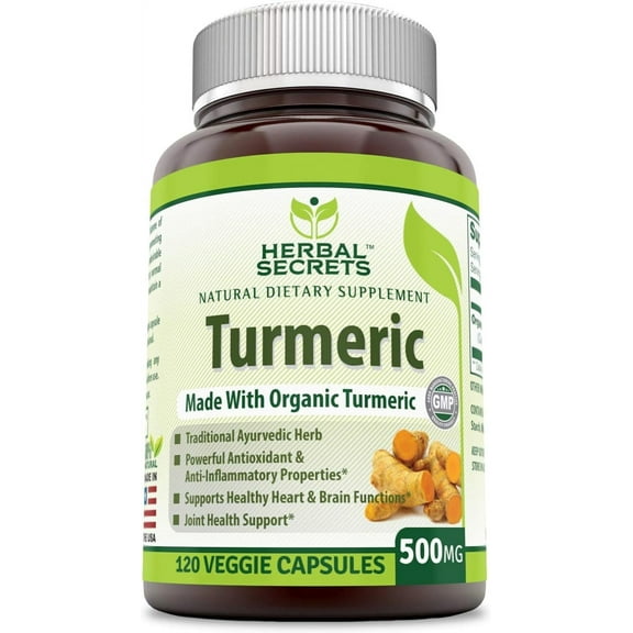 Herbal Secrets Turmeric 500 Mg Per Serving 120 Veggie Capsules Supplement | Non-GMO | Gluten Free | Made in USA