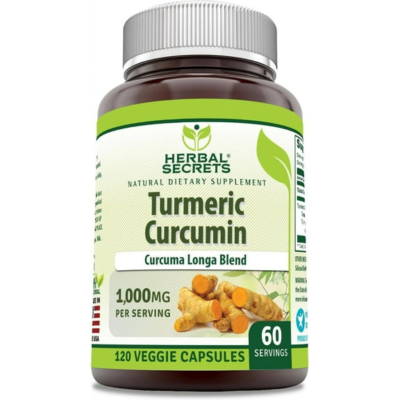 Herbal Secrets Turmeric Curcumin 1000 mg Per Serving | 120 Veggie Capsules Supplement | Blend of Turmeric Powder & Turmeric Extract | Non-GMO | Gluten Free