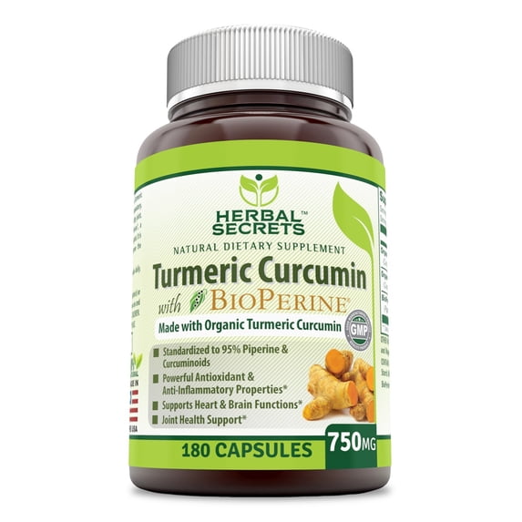 Herbal Secrets Turmeric Curcumin BioPerine 750 mg 180 Capsule (Non-GMO)