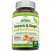 Herbal Secrets Turmeric Curcumin & Ginger with BioPerine 2,250 Mg Per Serving 180 Veggie Capsules Supplement | Non-GMO | Gluten Free | Made in USA | Suitable for Vegetarians