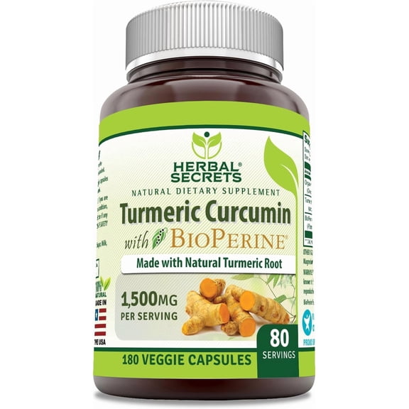 Herbal Secrets Turmeric Curcumin with Bioperine 2250 mg Per Serving | 180 Veggie Capsules Supplement | Non-GMO | Gluten Free