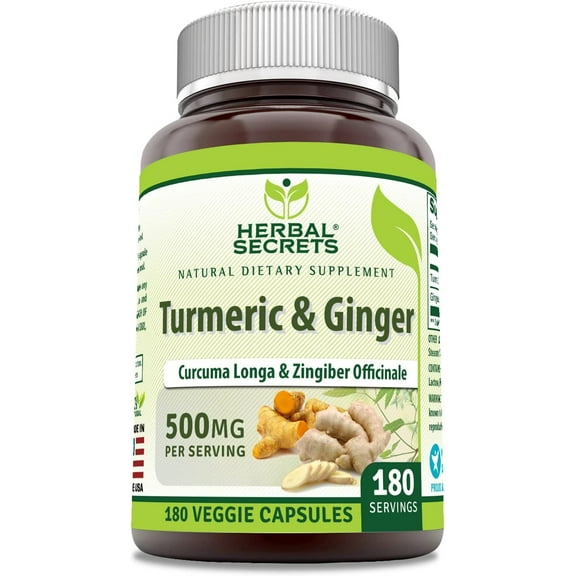 Herbal Secrets Turmeric & Ginger, 500 mg, 180 Veggie Capsules