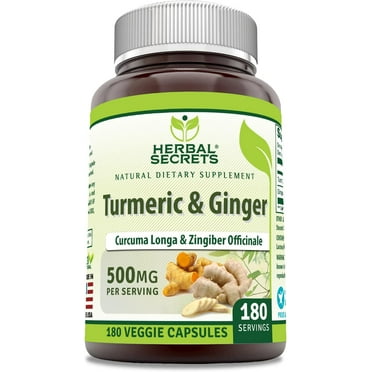 Herbal Secrets Turmeric & Ginger 500Mg Per Serving 180 Veggie Capsules Supplement | Turmeric 225mg & Ginger 275mg Per Serving | Non-GMO | Gluten Free | Made in USA