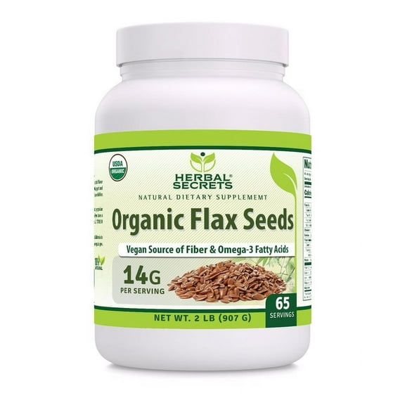 Herbal Secrets Natural Whole Flax Seeds 2Lbs (32oz) Powder Supplement | 14 Grams Per Serving | 86 Servings | Non-GMO | Gluten Free | Made in USA