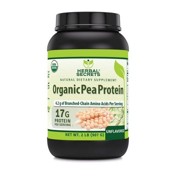 Herbal Secrets USDA Certified Organic Pea Protein Powder 2 Lbs Supplement | 17 Grams Protein Per Serving | 4.2 Grams BCAA Supplement | Non-GMO | Gluten Free | Made in USA
