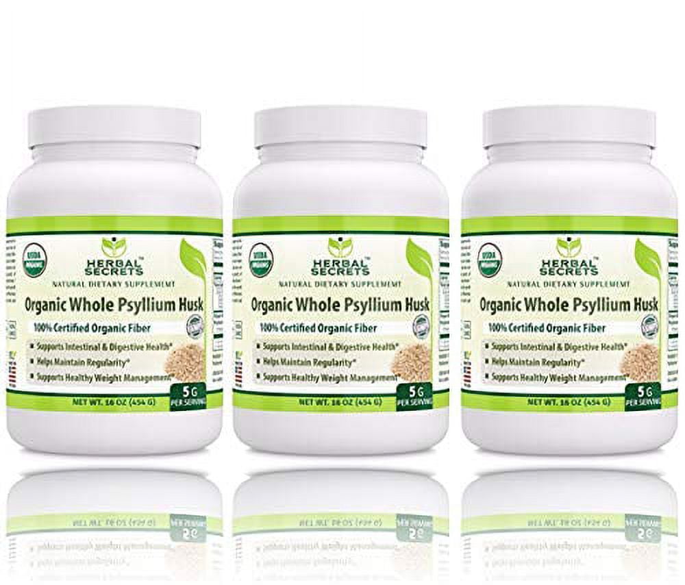 Herbal Secrets USDA Certified Organic Psyllium Husk 16 Oz Vegan, Dairy Free, GMO Free, Gluten