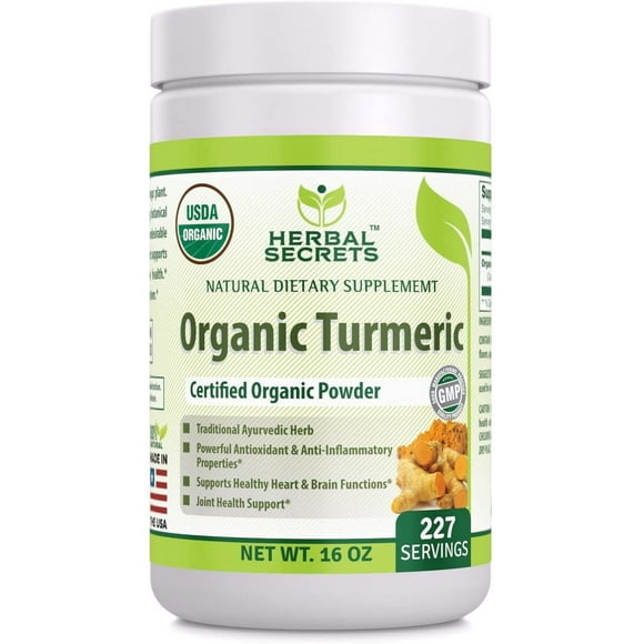 Herbal Secrets USDA Certified Organic Root Turmeric Powder 16 Oz Supplement