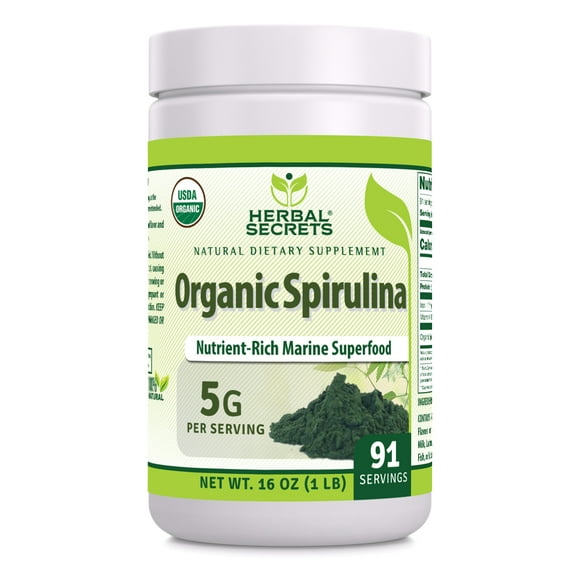 Herbal Secrets USDA Certified Organic Spirulina Powder 16 Oz Supplement
