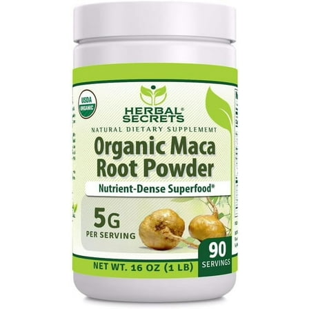 Herbal Secrets USDA Organic Maca Root 5000mg Per Serving Powder Supplement | 16 Oz | 5 Grams per Serving | Non-GMO | Gluten Free | Ideal for Vegetarians