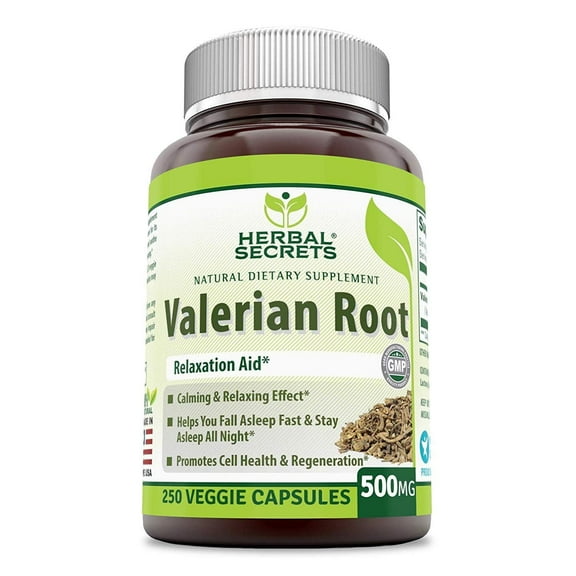 Herbal Secrets Valerian Root 500 Mg 250 Veggie Capsules (Non-GMO)- Relaxation Aid* Calming & Relaxing Effect* Promotes Cell Health & Regeneration*
