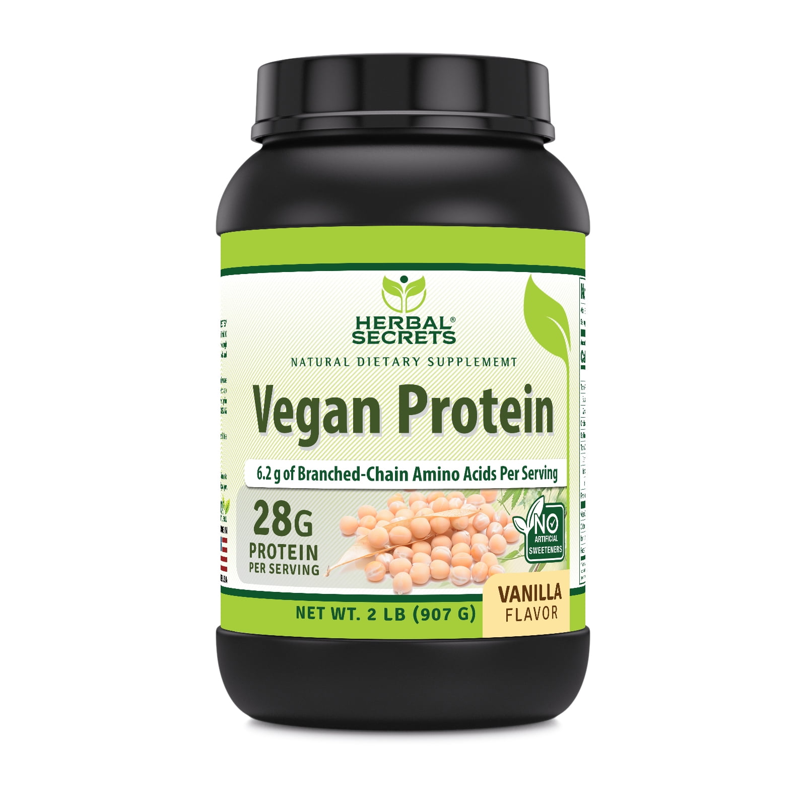 Herbal Secrets Vegan Protein (Pea Protein) Powder 2 Lbs | Vanilla Flavor | 28 Gram Protein per Serving | 23 Servings | Vegan | Made in USA