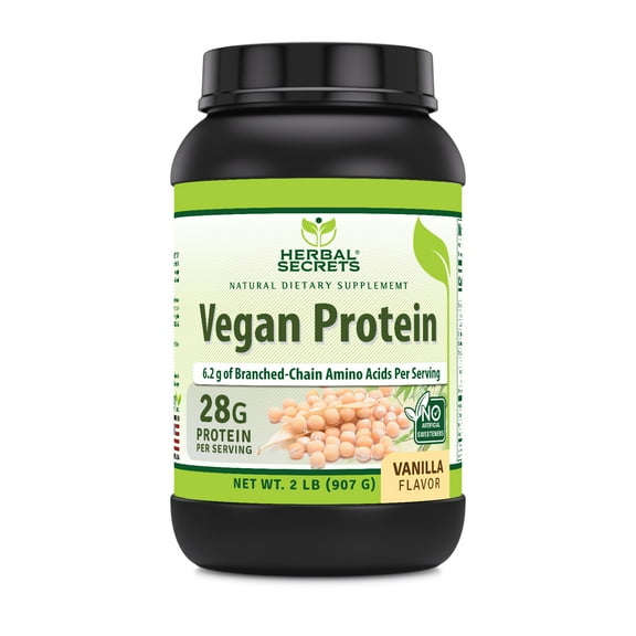 Herbal Secrets Vegan Protein (Pea Protein) Powder 2 Lbs | Vanilla Flavor | 28 Gram Protein per Serving | 23 Servings | Vegan | Made in USA