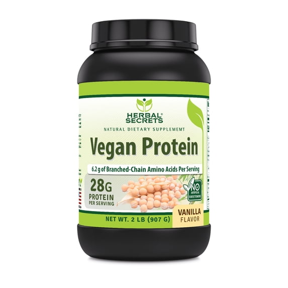 Herbal Secrets Vegan Protein (Pea Protein) Powder 2 Lbs | Vanilla Flavor | 28 Gram Protein per Serving | 23 Servings | Vegan | Made in USA