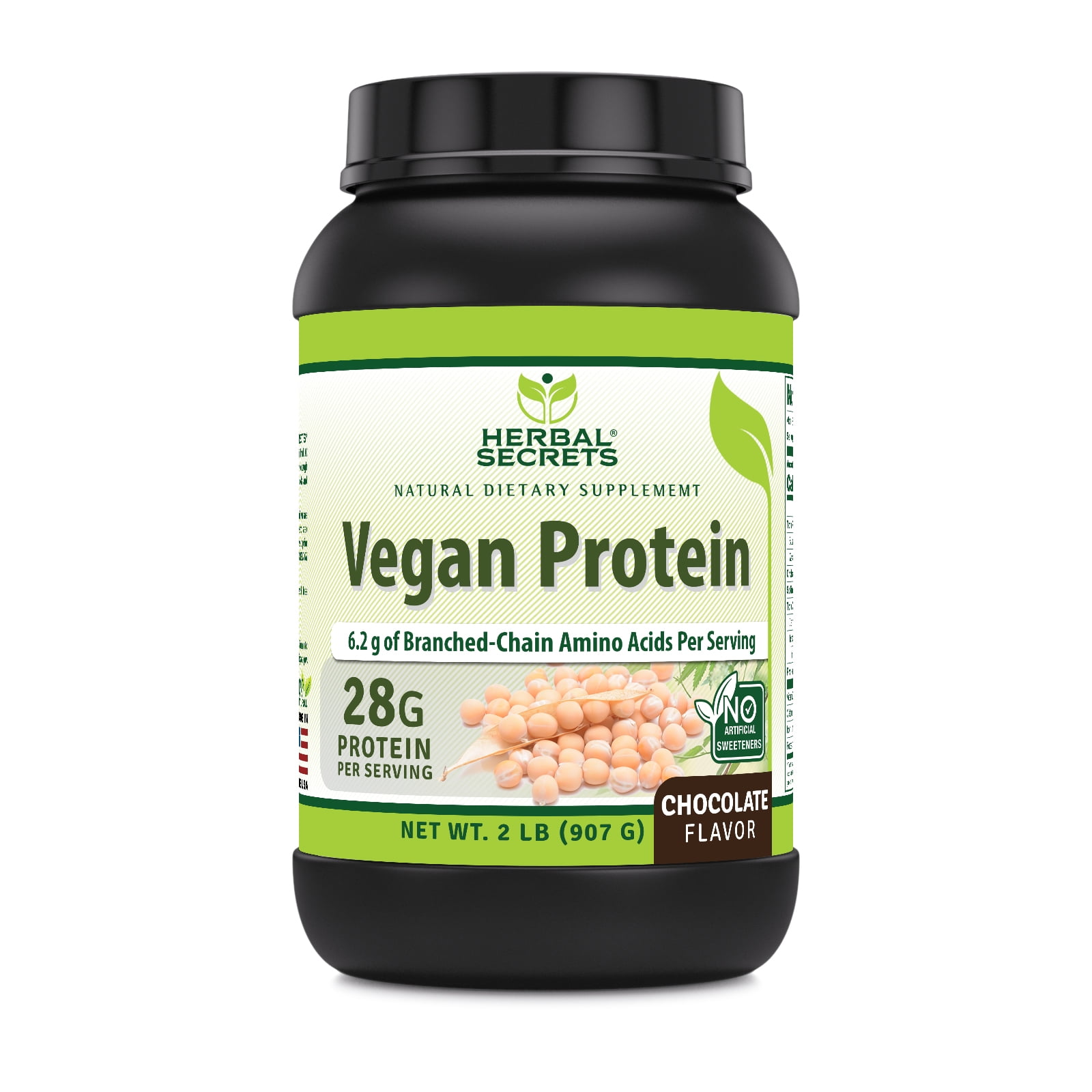 Herbal Secrets Vegan Protein Powder 2 Lbs Supplement | Chocolate Flavor | 39.75 Gram per Serving | 23 Servings | Vegan | Made in USA