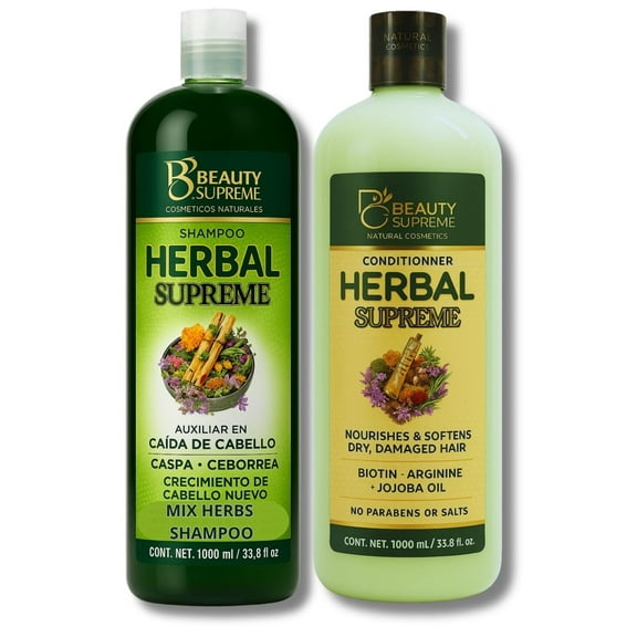 Herbal Shampoo + Conditioner Combo,1000 ml(33.8 fl oz)EachW/Tepezcohuite,Nettle, Aloe Vera (Sbila),Neem, Rosemary,Horsetail & MoreNatural Botanical FormulaParaben-Free-All Hair TypesMexican Herb