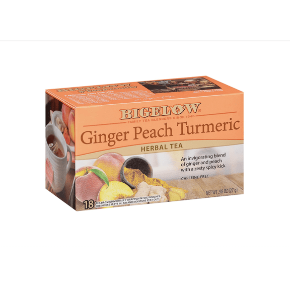Herbal Tea Ginger Peach Turmeric, Caffeine Free, Gluten Free, Non GMO, 108 Count, 5.88 Ounce