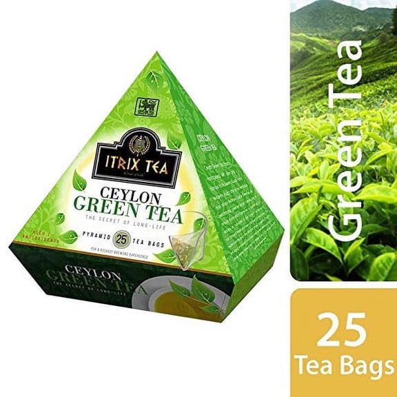 Itrix Tea Herbal Weight Loss Green Tea, 25 Pyramid Tea Bags - Antioxidant Rich Ceylon Tea for Detox & Energy, Easy Digestion & Immune Support