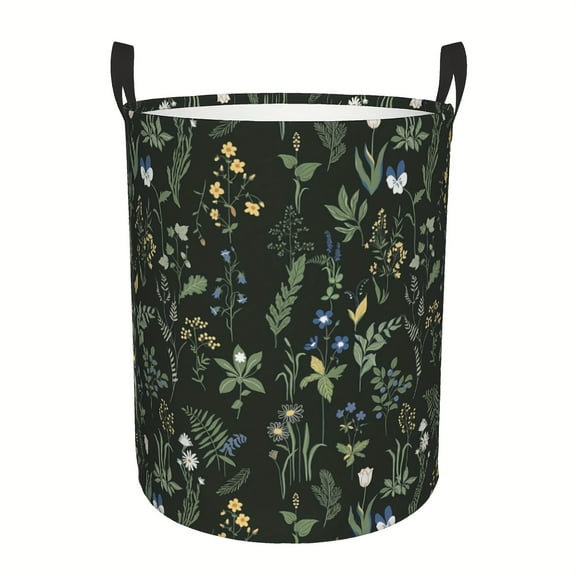 Herbal Wildflower Laundry Basket, Oxford Cloth Storage Basket with Handle, Foldable and Lightweight Yet Durable Storage Basket for Home, Bedroom, Dormitory