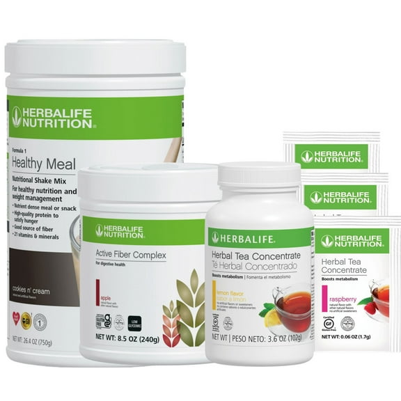 Herbal life. Herbal Tea Concentrate Combo: Herbal Tea 3.6 Lemon flavor, Formula 1 750g Cookies N' Cream Flavor, Active Fiber complex 8.5 oz with 3 Herbal Tea Packets Raspberry Flavor