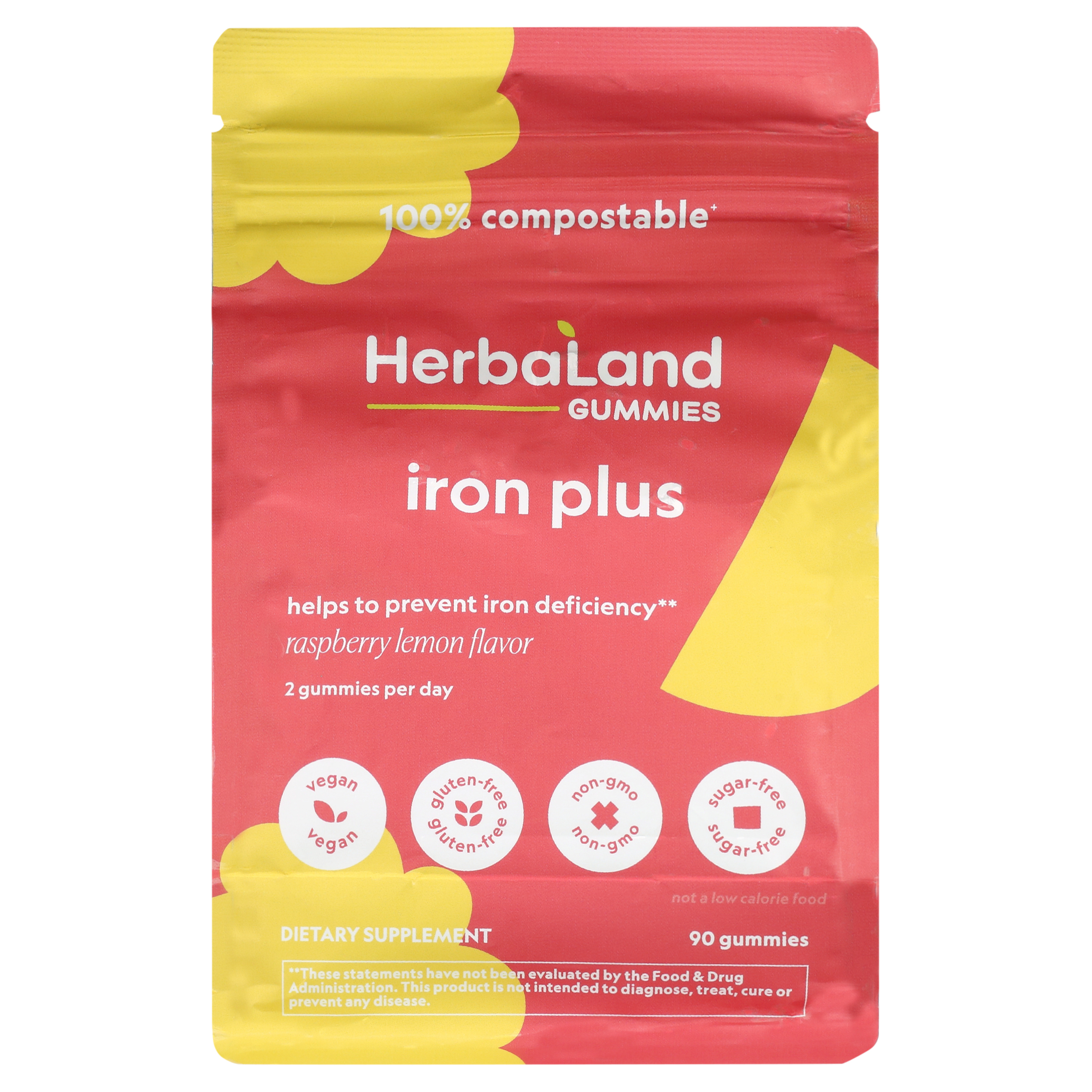 Herbaland Iron Plus Gummies Vegan Vitamin Supplement, Raspberry