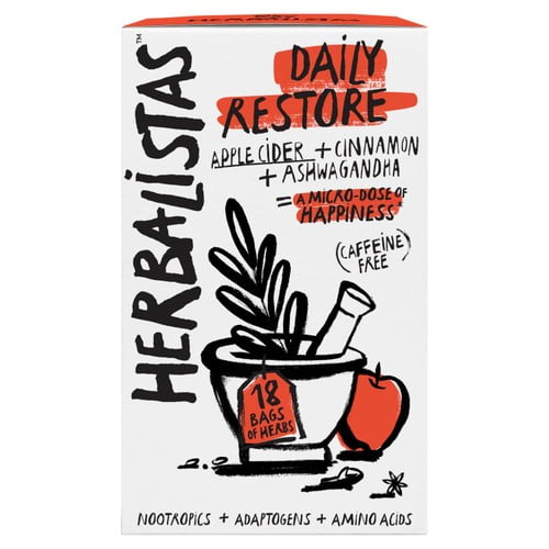 Herbalistas Daily Restore Herbal Tea with Apple, Cinnamon & Ashwagandha 18's, British Import (Pack of 3)