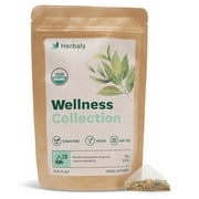 Herbaly Wellness Collection Tea - 8 Active Herbs - Improve General Health, Strengthen Immunity, Boost Metabolism - Natural, Organic, Non-GMO, Vegan, Sugar Free - 1 Pack, 28 Pyramid Tea Bags