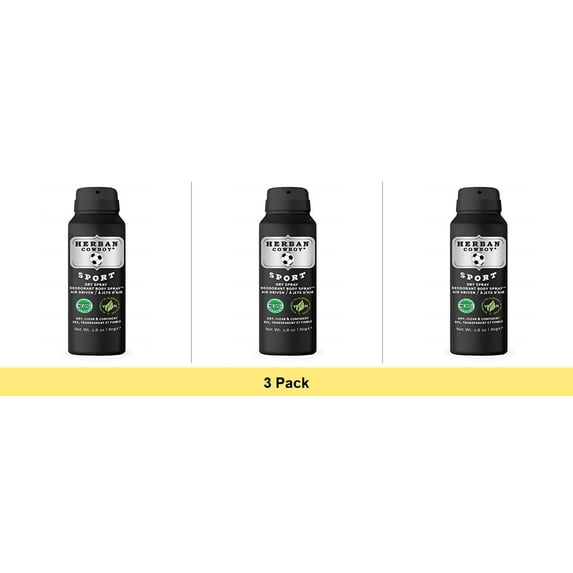 Herban Cowboy Sport Maximum Protection Dry Spray Deodorant - 3 Pack Bundle