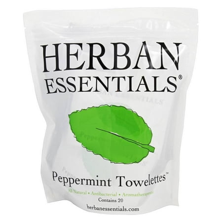 Herban Essentials - Towelettes Peppermint - 20 Count