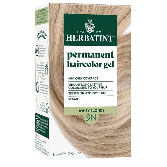 Herbatint 9N Honey Blonde - Permanent Hair Dye For Women, 100% Grey Coverage - Ammonia-Free, Alcohol-Free & Vegan - 5.75 fl oz