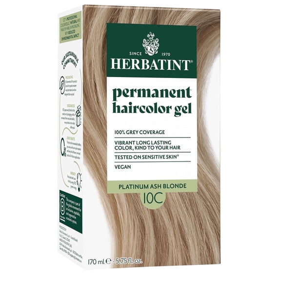 Herbatint 10C Platinum Ash Blonde - Permanent Hair Dye For Women, 100% Grey Coverage - Ammonia-Free, Alcohol-Free & Vegan - 5.75 fl oz