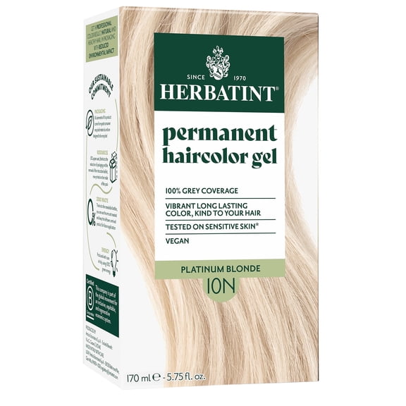 Herbatint 10N Platinum Blonde - Permanent Hair Dye For Women, 100% Grey Coverage - Ammonia-Free, Alcohol-Free & Vegan - 5.75 fl oz