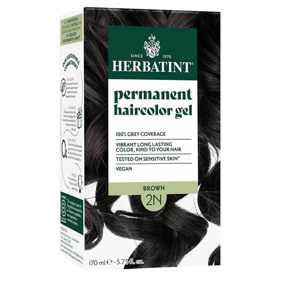 Herbatint 2N Brown - Permanent Hair Dye For Women, 100% Grey Coverage - Ammonia-Free, Alcohol-Free & Vegan - 5.75 fl oz