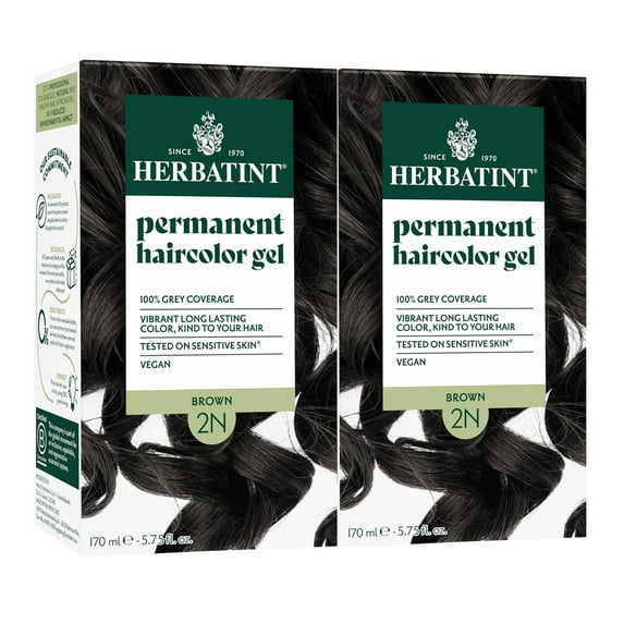 Herbatint Permanent Hair Dye For Women, 2N Brown, Alcohol Free, Vegan, 100% Grey Coverage - 5.75 fl oz (2 Pack)