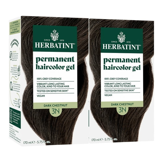 Herbatint Permanent Hair Dye For Women, 3N Dark Chestnut, Alcohol Free, Vegan, 100% Grey Coverage - 5.75 fl oz (2 Pack)