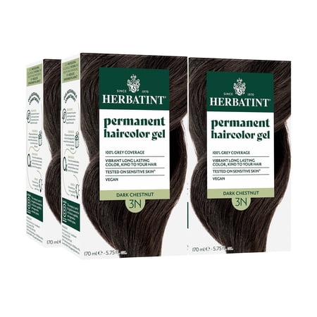 Herbatint Permanent Hair Dye For Women, 3N Dark Chestnut, Alcohol Free, Vegan, 100% Grey Coverage - 5.75 fl oz (4 Pack)