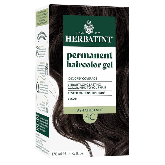 Herbatint 4C Ash Chestnut - Permanent Hair Color For Women, 100% Grey Coverage - Ammonia-Free, Alcohol-Free & Vegan - 5.75 fl oz