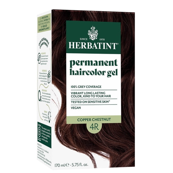 Herbatint 4R Copper Chestnut - Permanent Hair Dye For Women, 100% Grey Coverage - Ammonia-Free, Alcohol-Free & Vegan - 5.75 fl oz