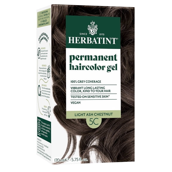 Herbatint 5C Light Ash Chestnut - Permanent Hair Dye For Women, 100% Grey Coverage - Ammonia-Free, Alcohol-Free & Vegan - 5.75 fl oz
