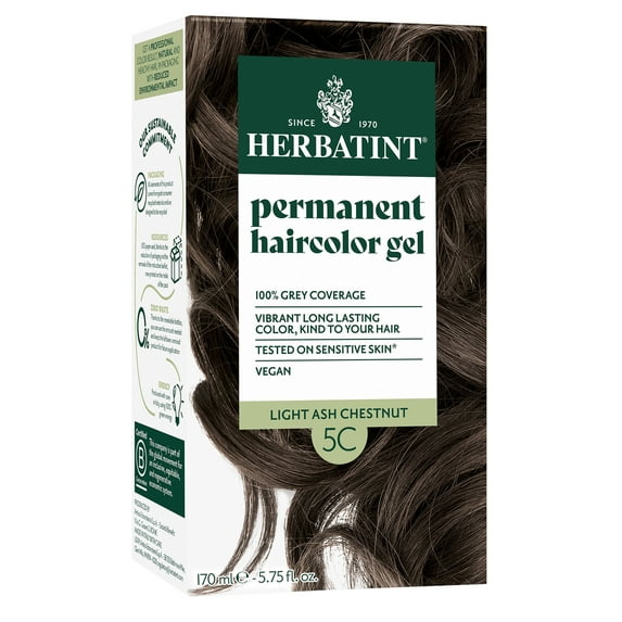 Herbatint Permanent Hair Dye For Women, 5C Light Ash Chestnut, Alcohol Free, Vegan, 100% Grey Coverage - 5.75 fl oz
