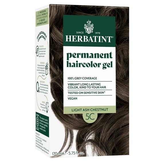 Herbatint Permanent Hair Dye For Women, 5C Light Ash Chestnut, Alcohol Free, Vegan, 100% Grey Coverage - 5.75 fl oz
