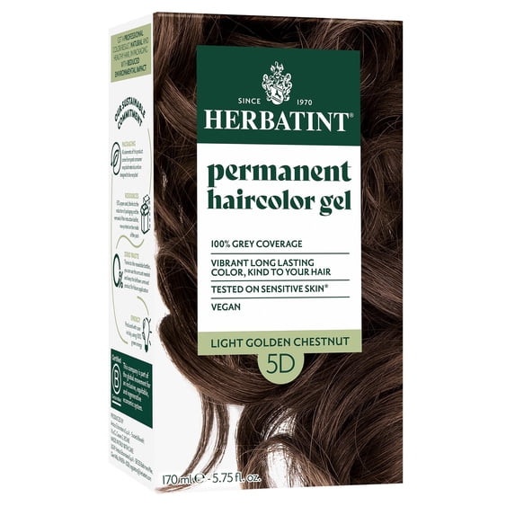 Herbatint 5D Light Golden Chestnut - Permanent Hair Dye For Women, 100% Grey Coverage - Ammonia-Free, Alcohol-Free & Vegan - 5.75 fl oz
