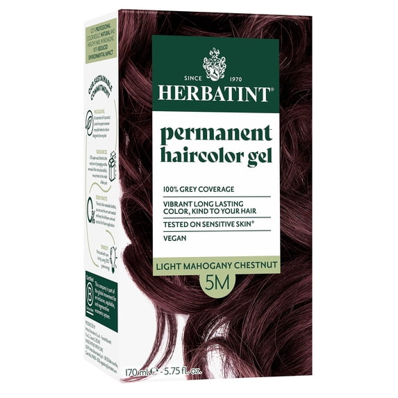 Herbatint 5M Light Mahogany Chestnut - Permanent Hair Dye For Women, 100% Grey Coverage - Ammonia-Free, Alcohol-Free & Vegan - 5.75 fl oz