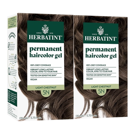 Herbatint 5N Light Chestnut - Permanent Hair Dye For Women, 100% Grey Coverage - Ammonia-Free, Alcohol-Free & Vegan - 5.75 fl oz (2 Pack)