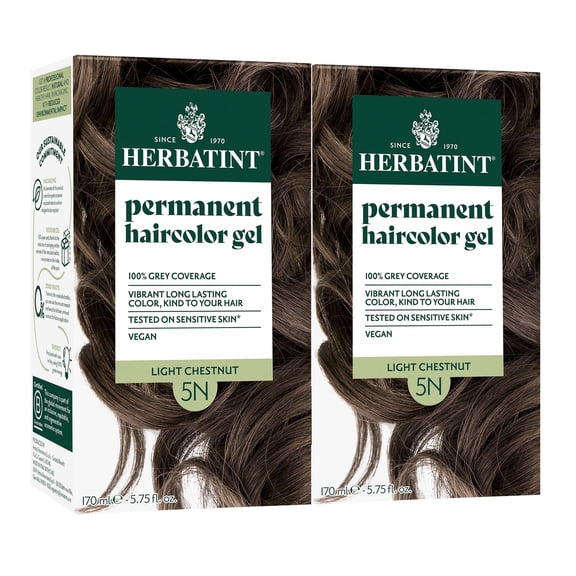 Herbatint 5N Light Chestnut - Permanent Hair Dye For Women, 100% Grey Coverage - Ammonia-Free, Alcohol-Free & Vegan - 5.75 fl oz (2 Pack)